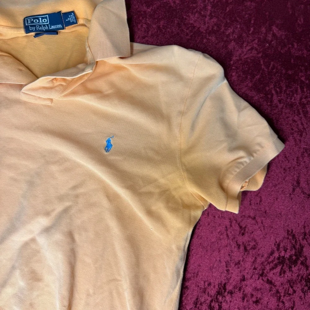 Ralph Lauren Polo‎ Shirt Mens Large Peach Orange Golf Performance Blue Pony Logo